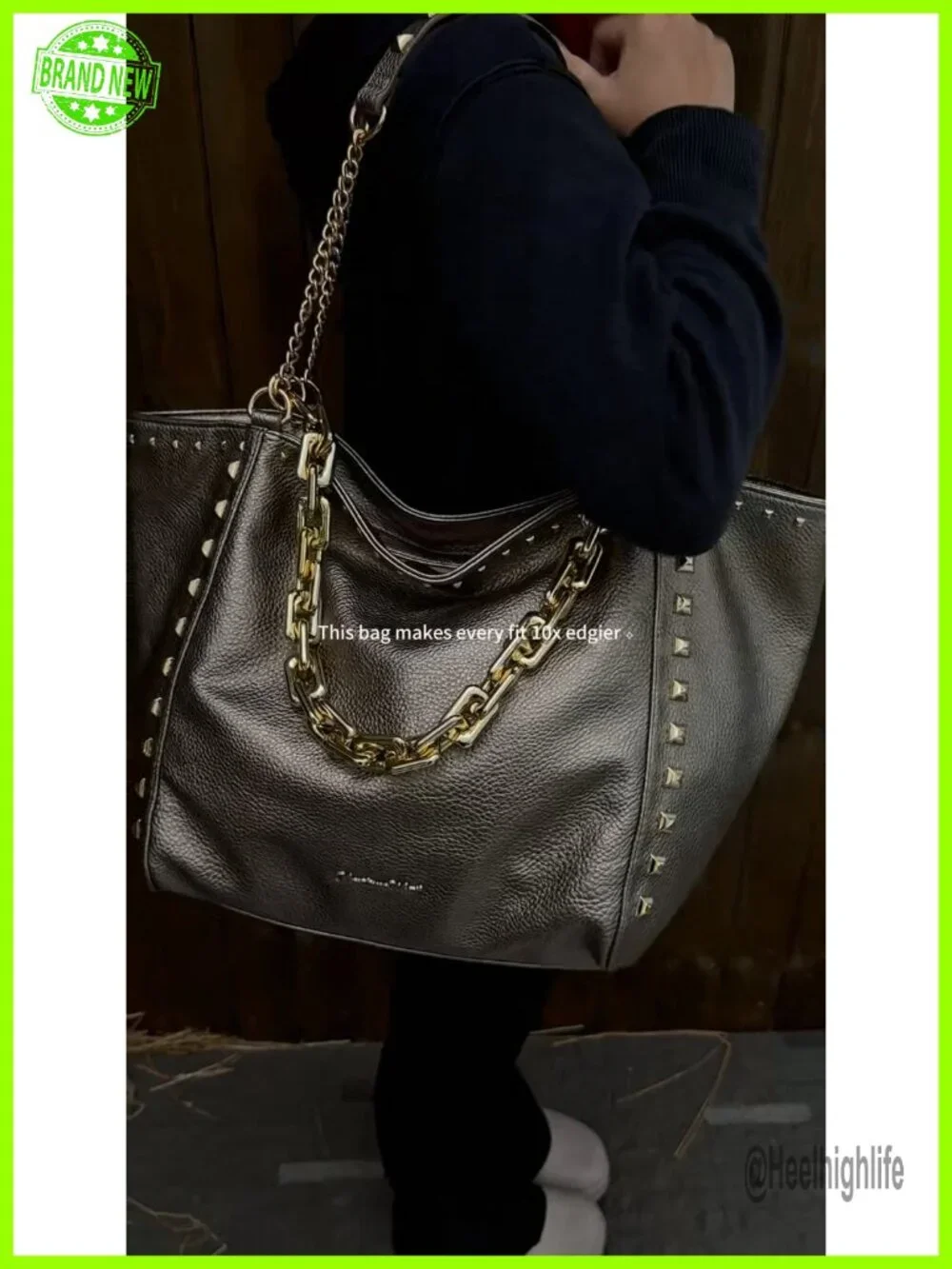Vegan Leather Oversized Tote Hobo Bag with Chain Handle